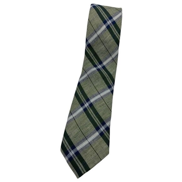 SUITSUPPLY Men's Linen Cotton Necktie LUXURY Tie XL Green Tartan W:3.2" EUC